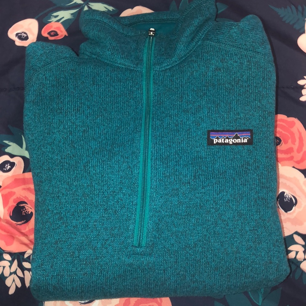 Patagonia Fleece quarter Zip, Teal Blue, Small.